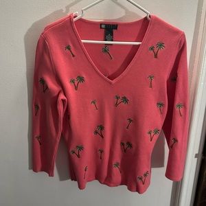 Carole little Pink sweater with palm trees , size medium